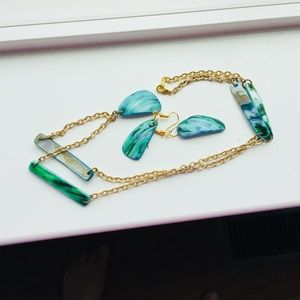 Beautiful Aqua Shell Upcycled Necklace and Earring